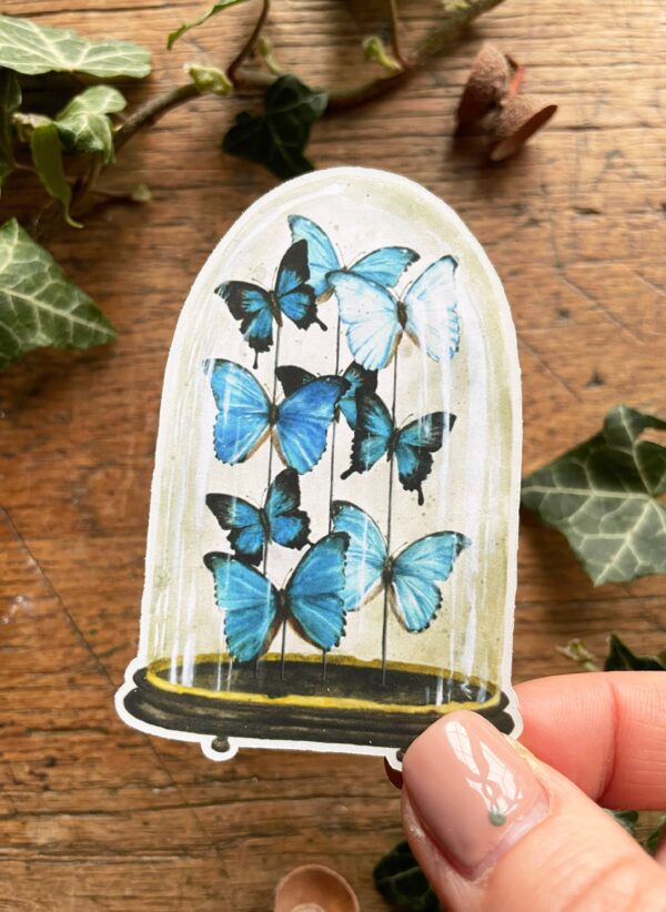 Blue Butterfly Dome Matt Vinyl Sticker | Curious Oddity Art