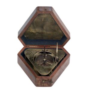 4-1/2" Antiqued Brass Sundial Compass with Wooden Box