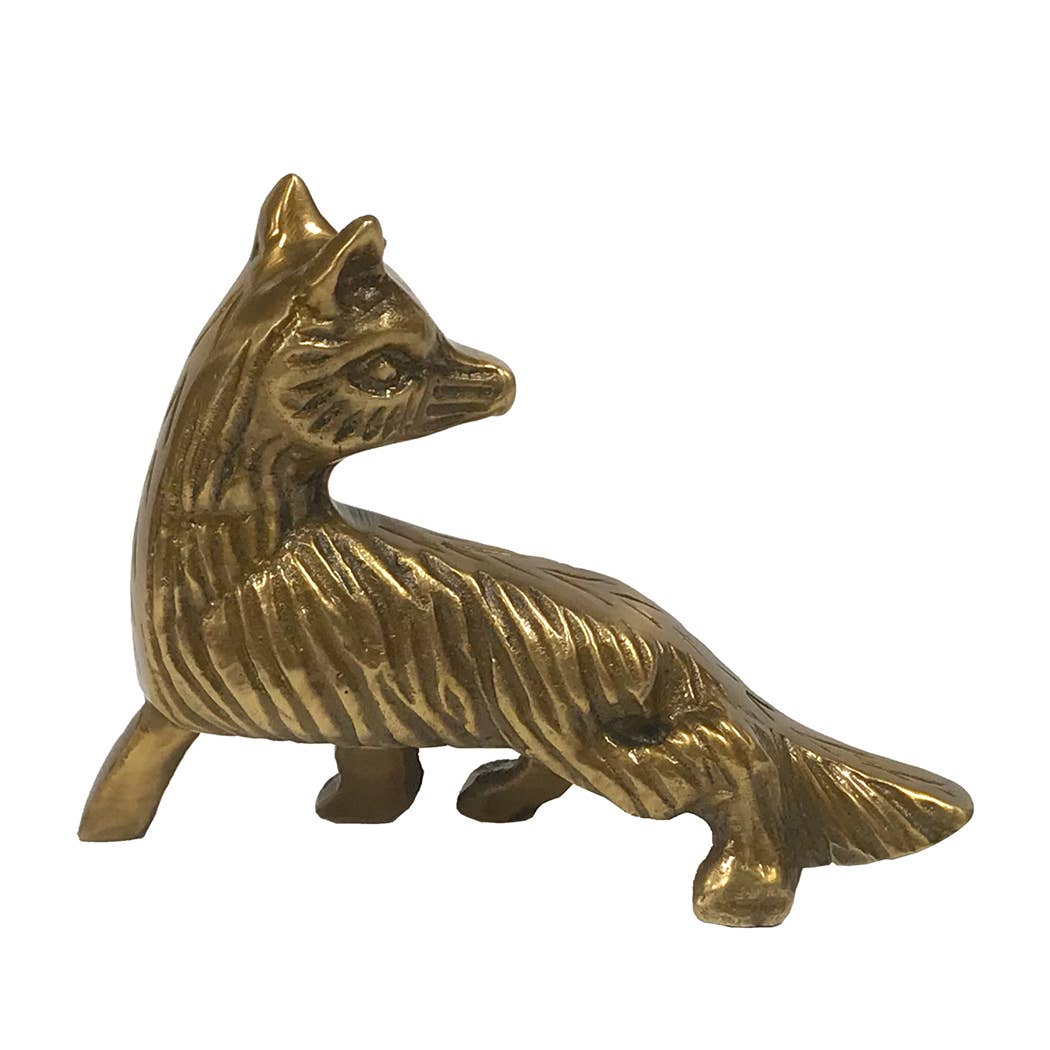 4-1/4" Antiqued Brass Sly Fox Paperweight Tabletop Decor 4-1/4" Antiqued Brass Sly Fox Paperweight Tabletop Decor