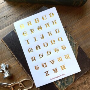 Drop cap letters gold foil sticker sheet