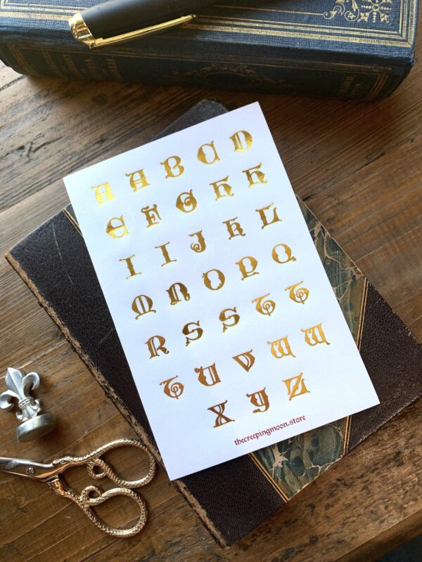 Drop cap letters gold foil sticker sheet