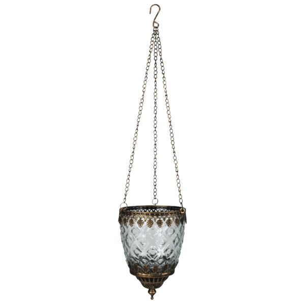 Fez Hanging Lantern Clear Glass - Diamond Grid. 13” chain