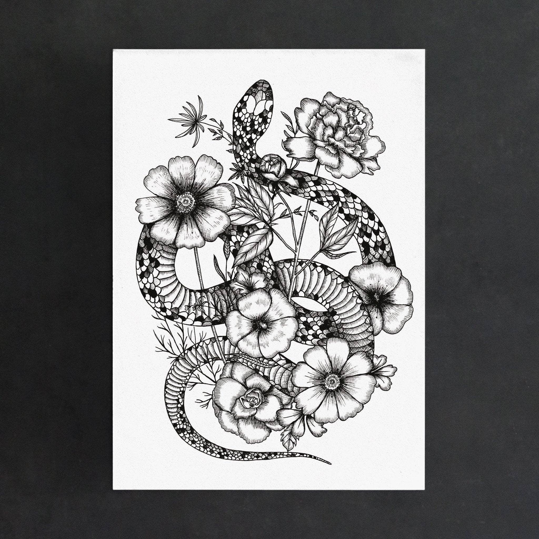 Floral Snake - Digital Art Print: A4 / 8.27 × 11.69 inch Floral Snake - Digital Art Print: A4 / 8.27 × 11.69 inch