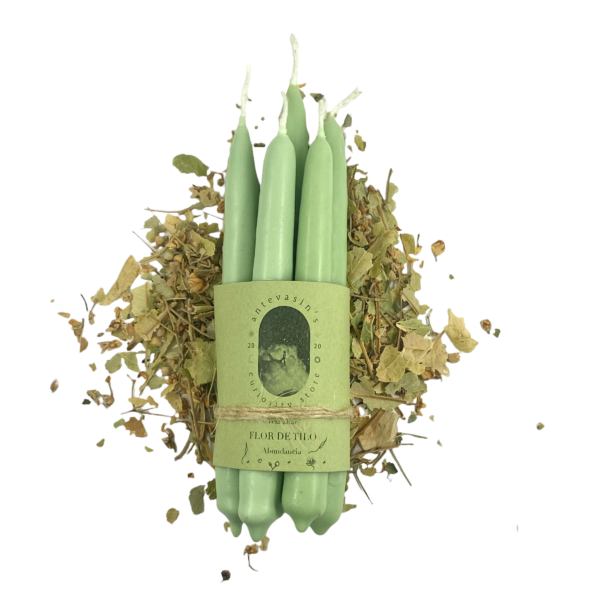 Linden flower light green ritual candle (abundance) 15gr x 13cm: Pack 5 candles