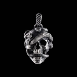 Skull & Snake Pendant: Oxidized Silver