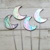 Teal Iridescent Stained Glass Moon Planter Stakes Original 137 100x100