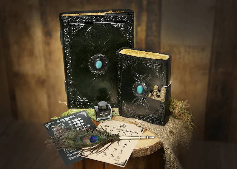 Leather Journal Handmade Black Third Eye Stone Celtic Triple: 8x6 Leather Journal Handmade Black Third Eye Stone Celtic Triple: 8x6