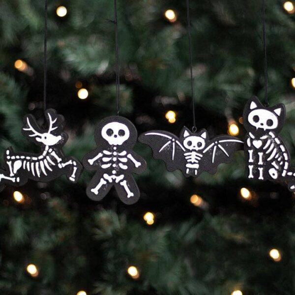 Black Resin Set of 4 Black Skeleton Christmas Gingerbread Ornaments