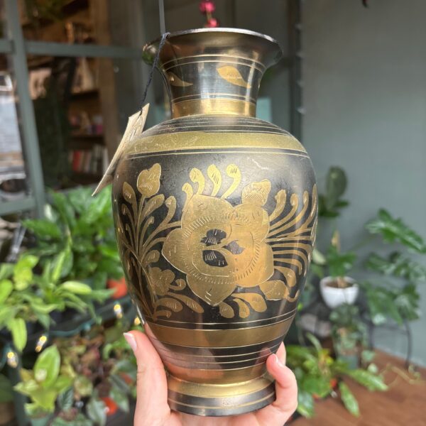 9" Etched Brass Floral Vase