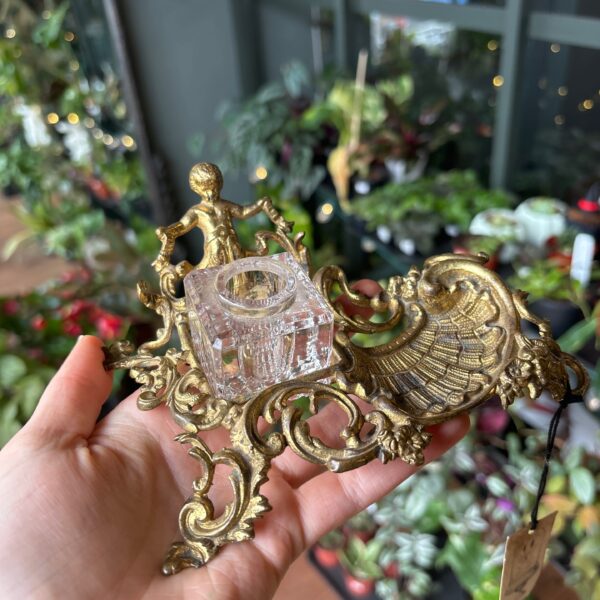 Antique Brass Cherub Inkwell