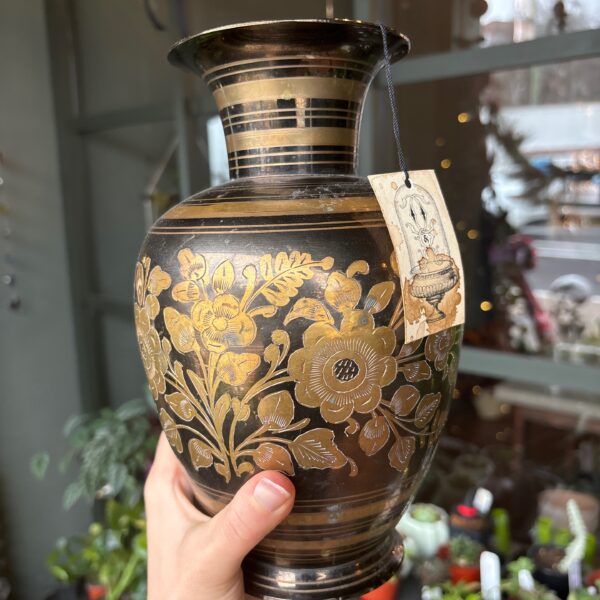 Etched Brass Floral Vase