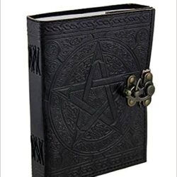 handmade genuine black pentagram embossed leather journal