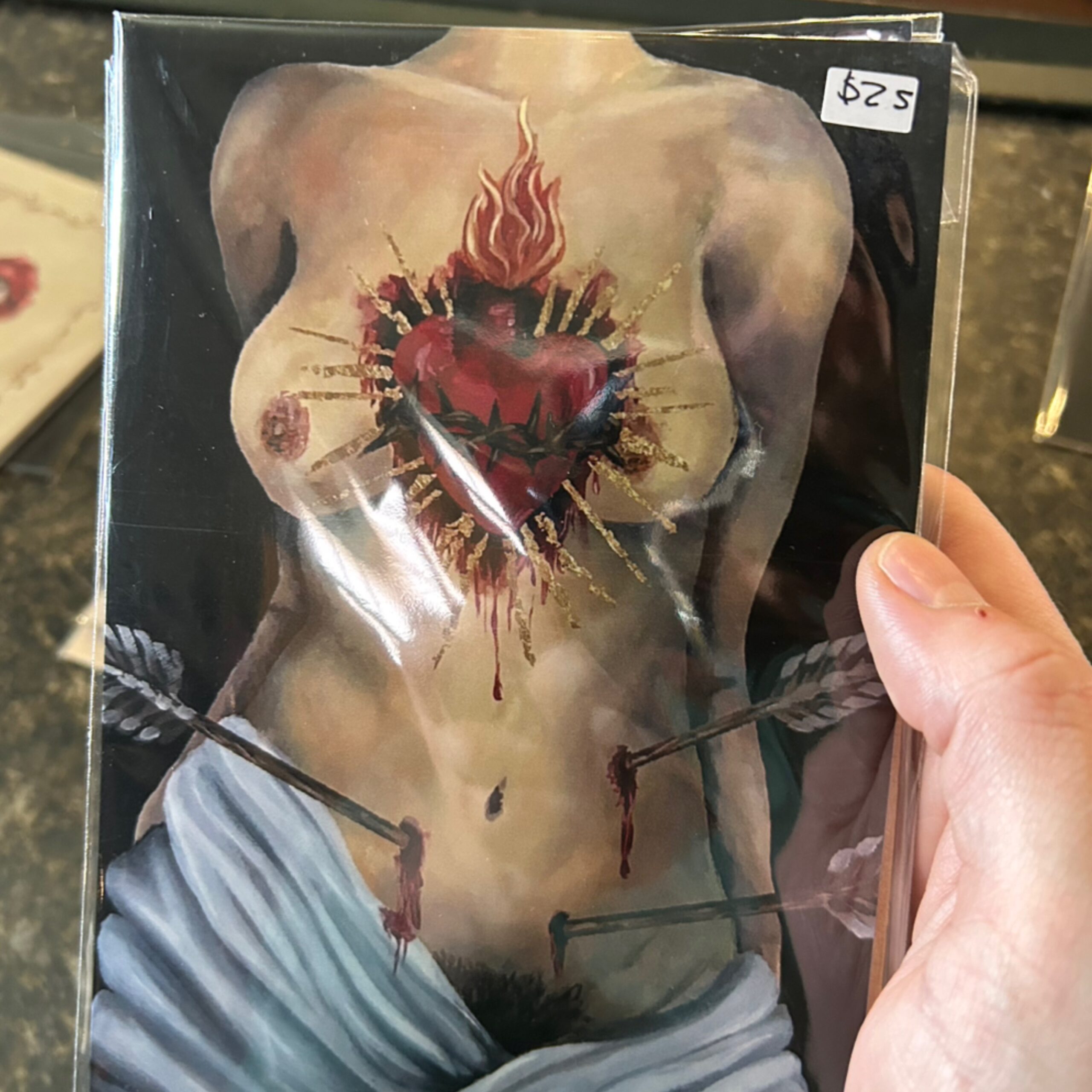 print sacred torment (nude w flaming heart) 5x7 print sacred torment (nude w flaming heart) 5x7