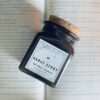 ghost story apothecary vintage natural halloween candle: blue gray square apothecary jar w/ cork lid (9.0z)