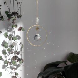 dolce suncatcher in brass, glass crystal, and gems: 50cm 20in, moonstone