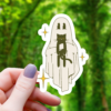 ghost holding black cat sticker 3"